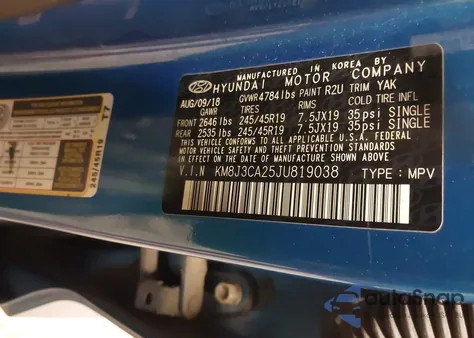 2018 Hyundai Tucson Limited z USA, uszkodzony, nr VIN KM8J3CA25JU819038